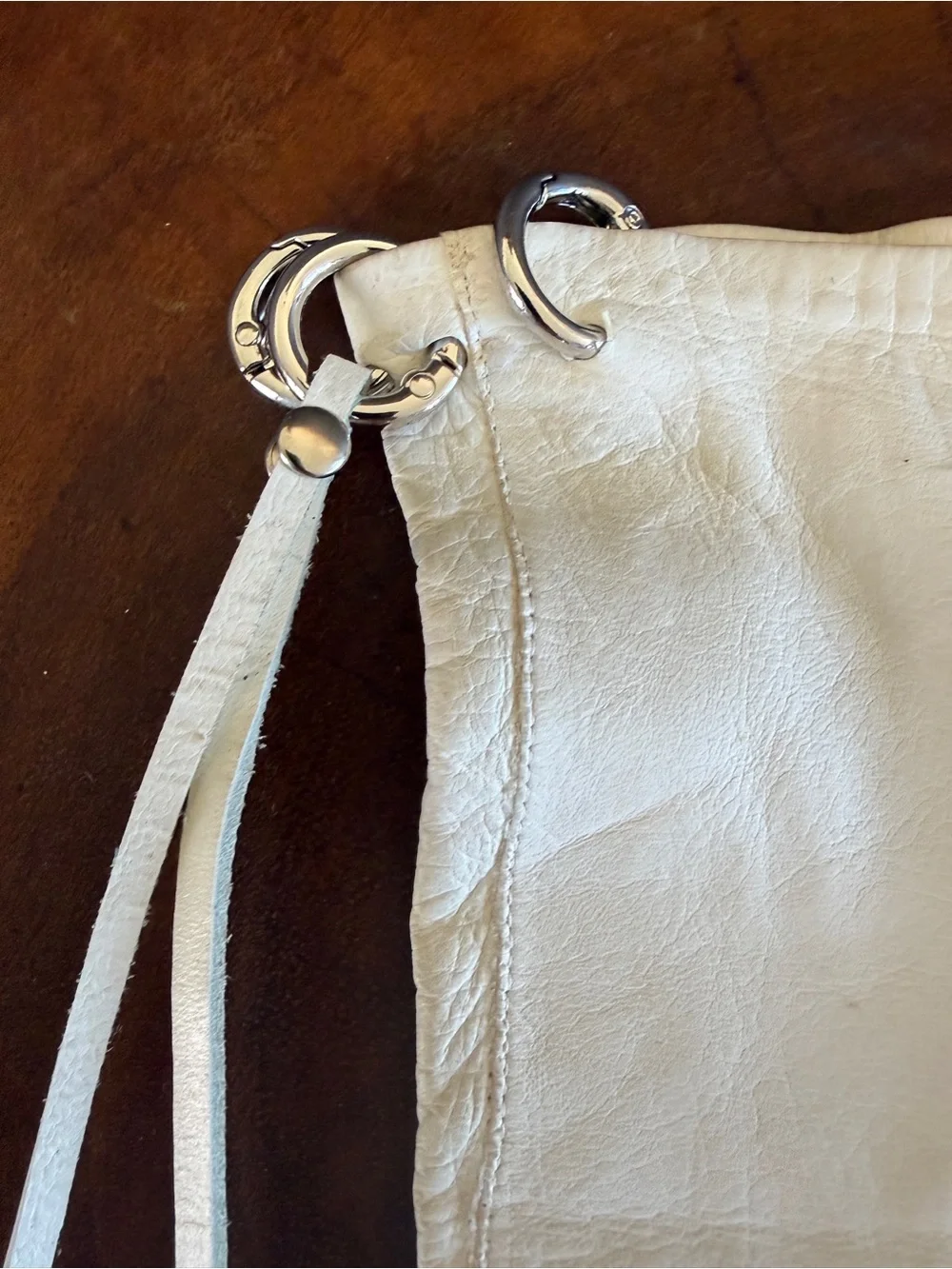 White Leather Gauntlet Gloves Silver piercings  & Leather Tassels Avant-Garde